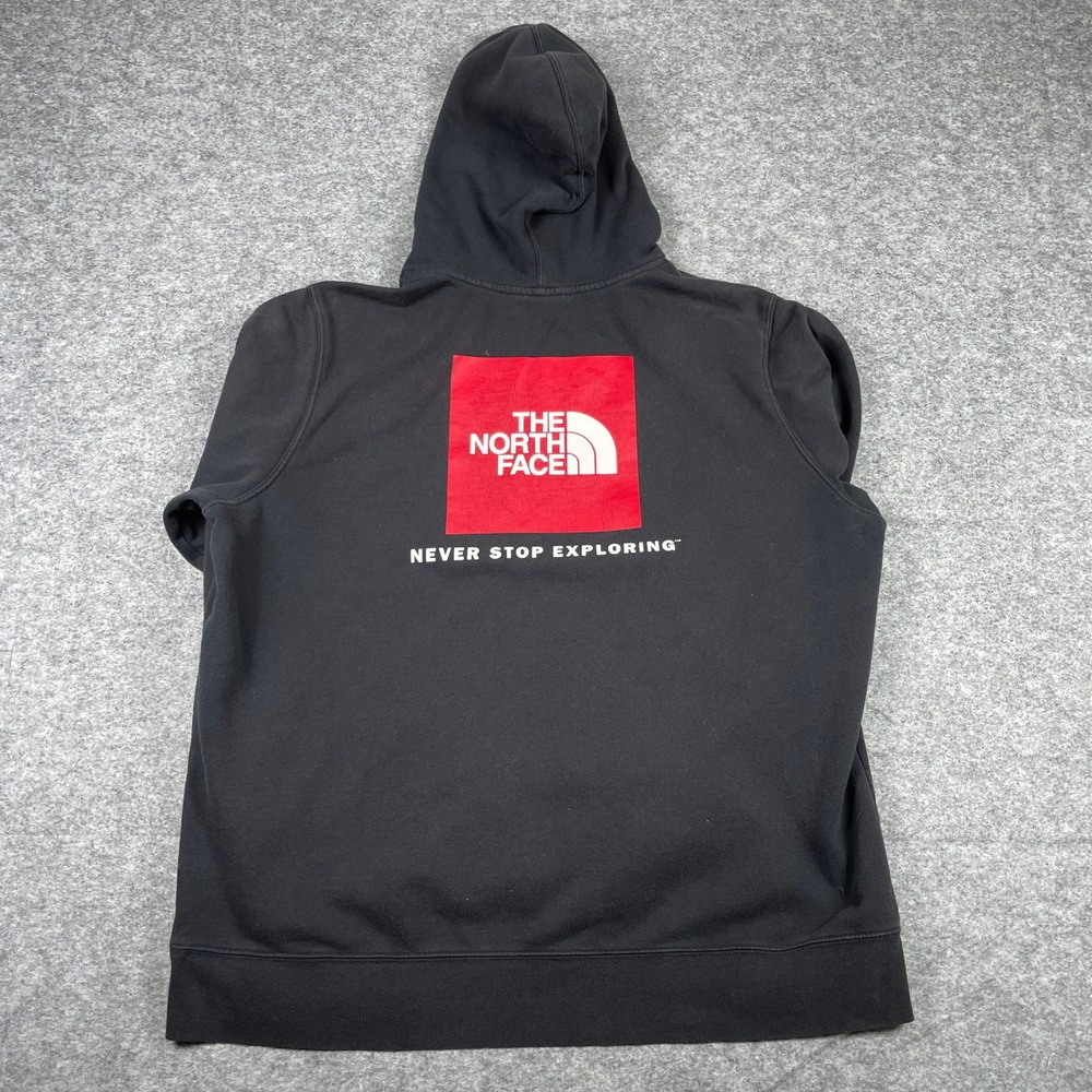 The North Face Hoodie Men XXL Black Red Box Never Stop Exploring Pullover Fleece